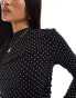 Stradivarius ruched detail polka dot top in black