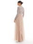 Maya Tall Bridesmaid long sleeve maxi tulle dress with tonal delicate sequin in muted blush