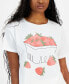 ფოტო #3 პროდუქტის Juniors' Strawberry Graphic T-Shirt