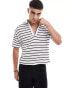 Фото #1 товара ASOS DESIGN relaxed loose knit polo t-shirt in navy and white stripe