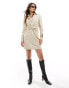 Фото #1 товара Mango cinched waist long sleeve dress in beige