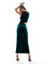 Фото #5 товара ASOS DESIGN Tall velvet high neck drape minimal cut out midi dress in bottle green