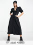 ASOS DESIGN Petite tie front button through midi dress in black