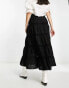 Miss Selfridge cotton lace insert tiered maxi skirt in black