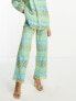 Y.A.S broderie wide leg trouser co-ord in blue and yellow