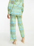 Фото #2 товара Y.A.S broderie wide leg trouser co-ord in blue and yellow