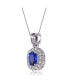 Фото #2 товара Sterling Silver White Gold Plated with Blue Oval Cubic Zirconia Accented Clear Pear and Round Cubic Zirconias Necklace
