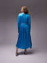 Topshop occasion ruched detail long sleeve midi dress in azure blue