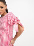 Фото #7 товара Nobody's Child Esme tie sleeve midi dress in pink and red gingham