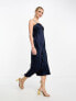 Little Mistress satin one shoulder midi dress in navy