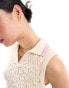 Фото #2 товара Miss Selfridge crochet polo sleeveless top in cream with pink