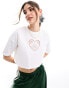 Фото #1 товара Miss Selfridge short sleeve cropped t-shirt with heart broderie detail in white