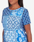 Фото #5 товара Petite Blue Bayou Women's Patchwork Ikat Ruched T-Shirt