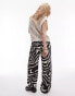 Фото #5 товара Topshop petite satin straight leg mono zebra print trouser in mono