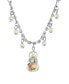 ფოტო #1 პროდუქტის Silver Tone Faux Pearl Pink Flower Beaded Drop Necklace 16" Adjustable