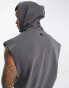 HIIT raw cut sleeveless hoodie in acid wash black