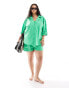 ASOS DESIGN Curve Kaye cotton long sleeve beach shirt in bright green Зеленый, XL - EU 48-50 - фото #1