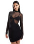 Фото #1 товара ASOS DESIGN high neck long sleeve mesh 2 in 1 mini dress in black