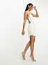 Фото #7 товара ASOS DESIGN halter pearl mini dress with drape beading detail in white