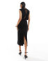 ASOS DESIGN linen sleeveless midi dress with cut out waist detail in black