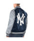 ფოტო #2 პროდუქტის Men's Navy, Gray New York Yankees Varsity Satin Full-Snap Jacket