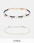 ASOS DESIGN 2 pack bead and faux pearl mix bracelets