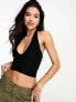 ASOS DESIGN double layer slinky ruched halter top in black