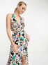 ASOS DESIGN Tall halter neck cut out midi dress in coloured print