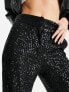 Фото #3 товара ASOS DESIGN Petite straight sequin ankle grazer trousers in black