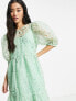 Фото #3 товара ASOS DESIGN tiered smock midi dress in cutwork floral organza in soft green