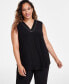 Фото #1 товара Plus Size V-Neck Pleat-Front Sleeveless Top