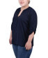 Фото #3 товара Plus Size Raglan Sleeve Split Neck Blouse