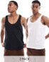 ASOS DESIGN 2 pack vests in black and white