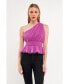 Women's One Shoulder Shirred Tulle Top