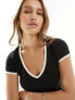 Miss Selfridge tipping V neck tee in black and white