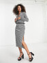 Фото #1 товара ASOS DESIGN long sleeve shirt midi dress with belt in mono check