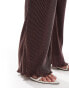 In The Style plisse wide leg trousers co-ord in chocolate