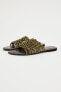 Woven leather flat slider sandals