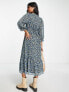 New Look 3/4 sleeve midi dress in blue ditsy floral