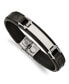 ფოტო #1 პროდუქტის Stainless Steel Polished Black Leather ID Bracelet