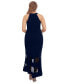 Фото #2 товара Plus Size Scuba-Crepe Illusion Hi-Lo Midi Dress