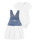 Фото #1 товара Baby 2-Piece Peter Pan Collar Bodysuit & Denim Jumper Dress Set 6M