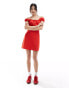 ASOS DESIGN milkmaid mini dress in red pointelle Красный, M - EU 40-42 - фото #3