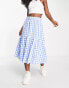 Фото #2 товара Monki seersucker ruffle midi skirt in blue and white gingham