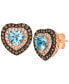 Sea Blue Aquamarine (1-3/8 ct. t.w.) & Diamond (3/4 ct. t.w.) Heart Stud Earrings in 14k Rose Gold