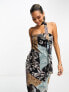 Фото #11 товара ASOS DESIGN chiffon bandeau midi dress with matching neck tie in mixed print