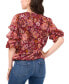 Фото #2 товара Petite Floral-Print Lantern-Sleeve Top