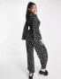 Wednesday's Girl v-neck wide leg long sleeve jumpsuit in black daisy Black Ditsymuster mit Punkten, XS - фото #2