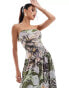 Фото #3 товара ASOS DESIGN bandeau drop hem gathered maxi dress in dark floral print