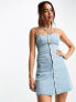 Urban Revivo denim cami mini dress with daisy buttons in blue